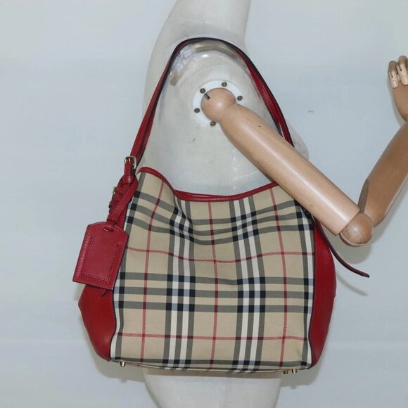 BURBERRY Nova Check Shoulder Bag Nylon Beige Gold Auth - Picture 1 of 16